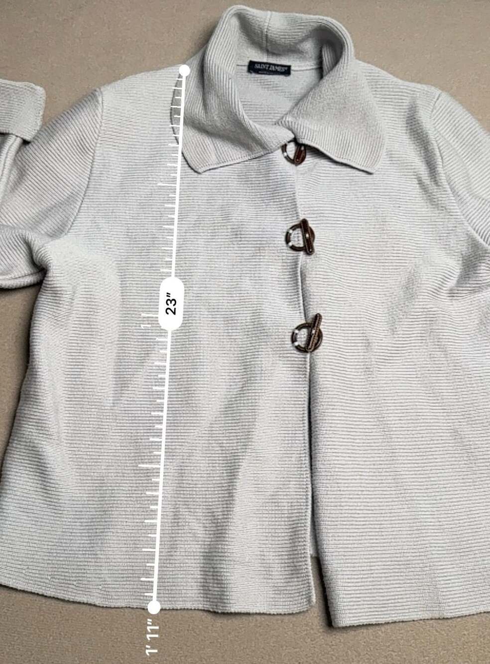 Saint James Ribbed Knit Toggle Jacket Grey - Picture 6 of 8